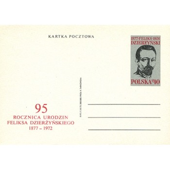 Karta Cp 531 95-lecie urodzin Feliksa Dzierżyńskiego