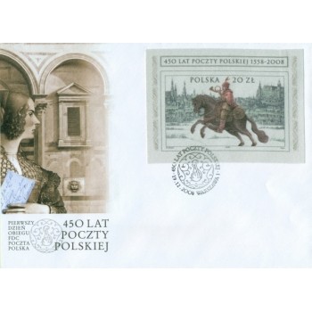 FDC 1451 450 lat Poczty Polskiej 1558-2008 - ze znaczkiem na jedwabiu